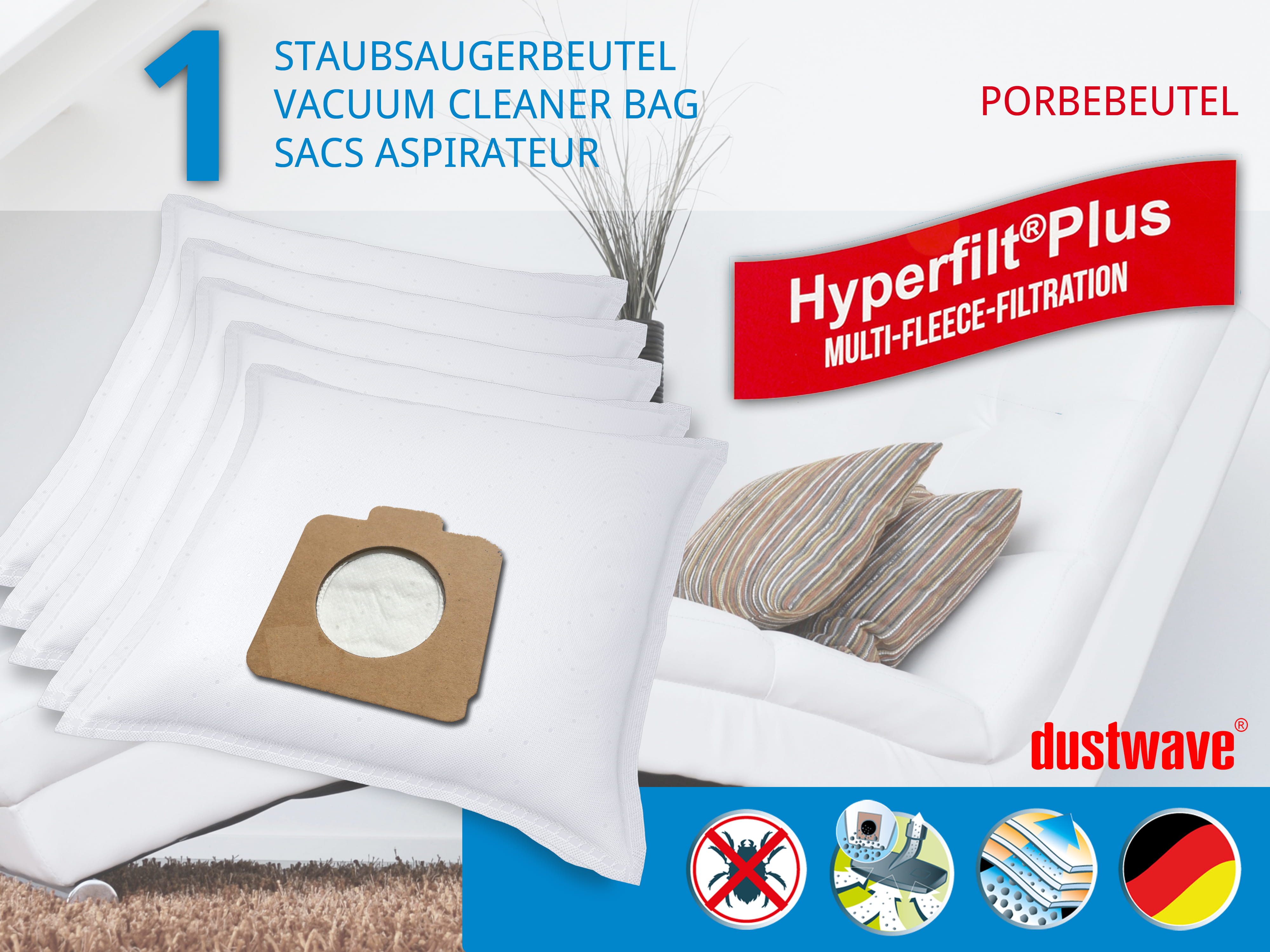 Dustwave® 1 Staubsaugerbeutel für Baur 340.805 / 340-805 - hocheffizient mit Hygieneverschluss - Made in Germany